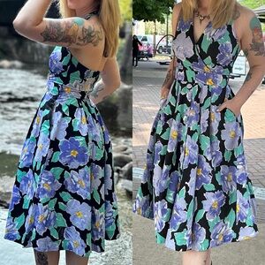 Lilac Floral Halter Pinup Dress